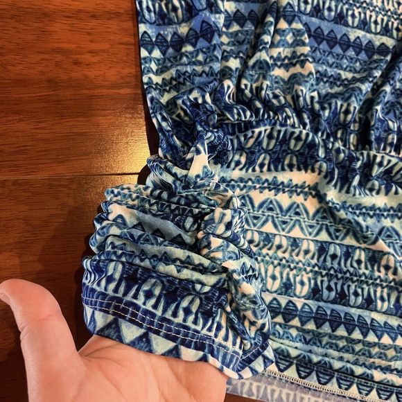 BODEN Womens Small Short Sleeve Blue White Aztec Tunic Cinched Waist Boho Spring - Picture 5 of 9